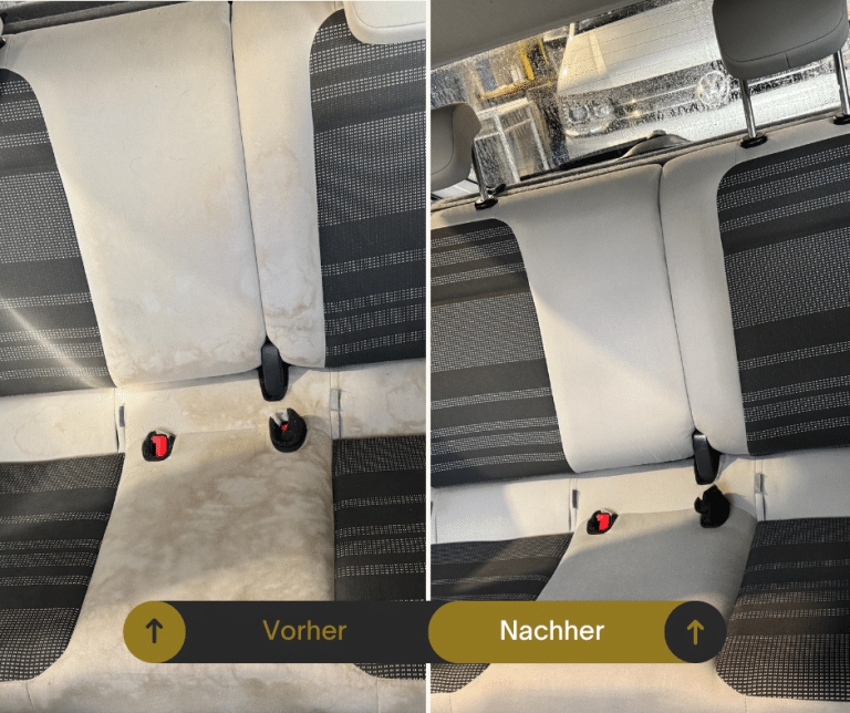 Vorher-Nachher: Polsterreinigung im Auto – Flecken auf den Sitzen entfernt
