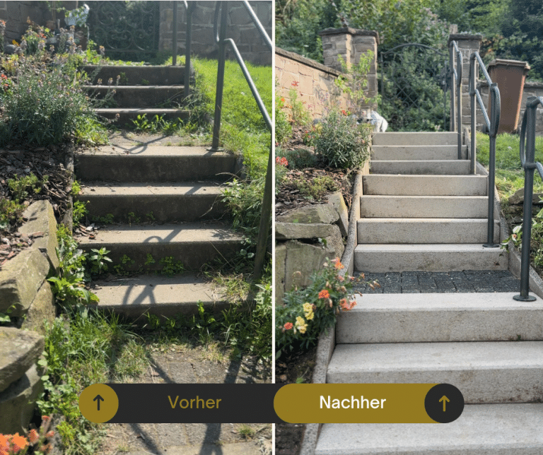 Vorher-Nachher: Reinigung von Steintreppen – verschmutzte Stufen gründlich gesäubert
