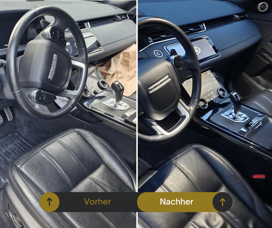 Innenraumreinigung: Sitze und Cockpit vorher-nachher.